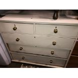 VICTORIAN PINE TWO OVER THREE DRAWER PAINTED CHEST WITH BRASS KNOB HANDLES