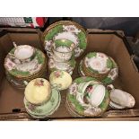 BOX CONTAINING A VICTORIAN COALPORT APPLE GREEN AND GILT PLATES AND SAUCERS ALONG WITH OTHER PART