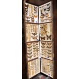 FOUR VICTORIAN FAUX BOOK SPINE HINGED CASES OF PINNED MOTHS.