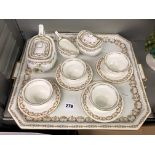 WEDGWOOD EUTURIA RD:154623 FLORAL GILDED TETE A TETE ON TRAY WITH TWO ADDITIONAL CUPS AND SAUCERS