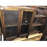 OAK GLAZED TWO DOOR GALLERY BACKED CABINET AND SMALL OPEN BOOKSHLEVES