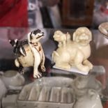 JAPANESE NETSUKE OF A DOG AND PUP AND A SHISHI AND PUP
