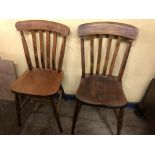 SET OF FOUR EARLY 20TH CENTURY BEECH SPINDLE BACK COUNTRY KITCHEN CHAIRS