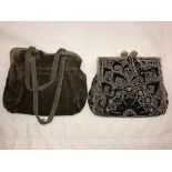 BEADED SEQUINNED EVENING PURSE AND A SUEDE EVENING PURSE