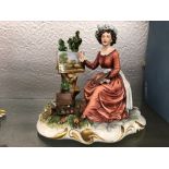 CAPO DI MONTE FIGURE GROUP OF A FEMALE PAINTING A PICTURE (PAINTBRUSH MISSING) 22CM H