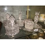 GLASS DRESSING TABLE SET AND SCENT BOTTLES AND BOTTLES