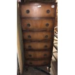 NARROW SLIGHTLY BOW FRONTED SIX DRAWER CHEST H 114 W 45 D 31CM APPROX