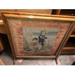 VICTORIAN NEEDLEWORK PANEL IN MAPLE FRAME FIRESCREEN