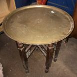 CIRCULAR BRASS DISH TOP TABLE ON FOLDING BASE