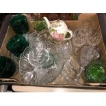 BOX OF PRESSED GLASS CORONATION DISHES,