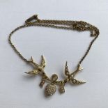 UNMARKED SWALLOW AND HEART SEED PEARL PENDANT ON CHAIN
