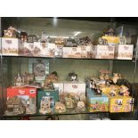 TWO SHELVES, SOME BOXED - LILLIPUT LANE COTTAGE MODEL FIGURES,