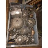 CRATE OF VARIOUS PEWTER AND METALWARES