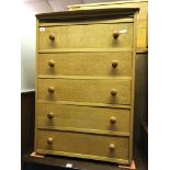 LIGHT OAK FIVE DRAWER CHEST H 90 W 63.