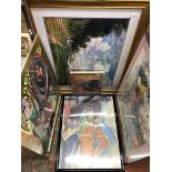 LARGE MONET PRINT AND OTHER IMPRESSIONIST LITHOGRPHAIC PRINTS OF FAMOUS PAINTINGS INCLUDING THE