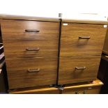 TWO TEAK EFFECT MOBILE CHESTS OF DRAWERS H 67 W 45 D 47CM APPROX