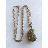 9CT GOLD LOZENGE LINK CHAIN WITH A PYRITE PENDANT 17.