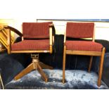 MID 20TH CENTURY OAK UPHOLSTERED SWIVEL ARMCHAIR AND SIMILAR SIDE CHAIR