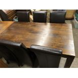 CONTEMPORARY DARK WALNUT RECTANGULAR DINING TABLE AND SIX SCROLL BACK CHAIRS WITH MATCHING SIDE