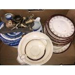 CARTON OF BLUE AND WHITE WARE,