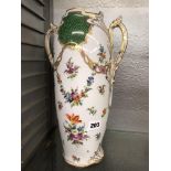 DRESDEN DEUTSCHE BLUMEN GILT TWIN HANDLED VASE 34CM H