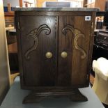 1930S OAK MARBLE TOPPED SMALL CUPBOARD 56CM H X 58CM W X 32CM D