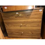 TEAK EFFECT THREE DRAWER CHEST 63CM H X 76CM W X 41CM D