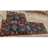 19TH/20TH CENTURY BLUE AND RED RUG AND RUNNER.