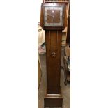 1930S OAK CASED SMALL LONG CASE CLOCK H 142 W 28 D 20CM APPROX