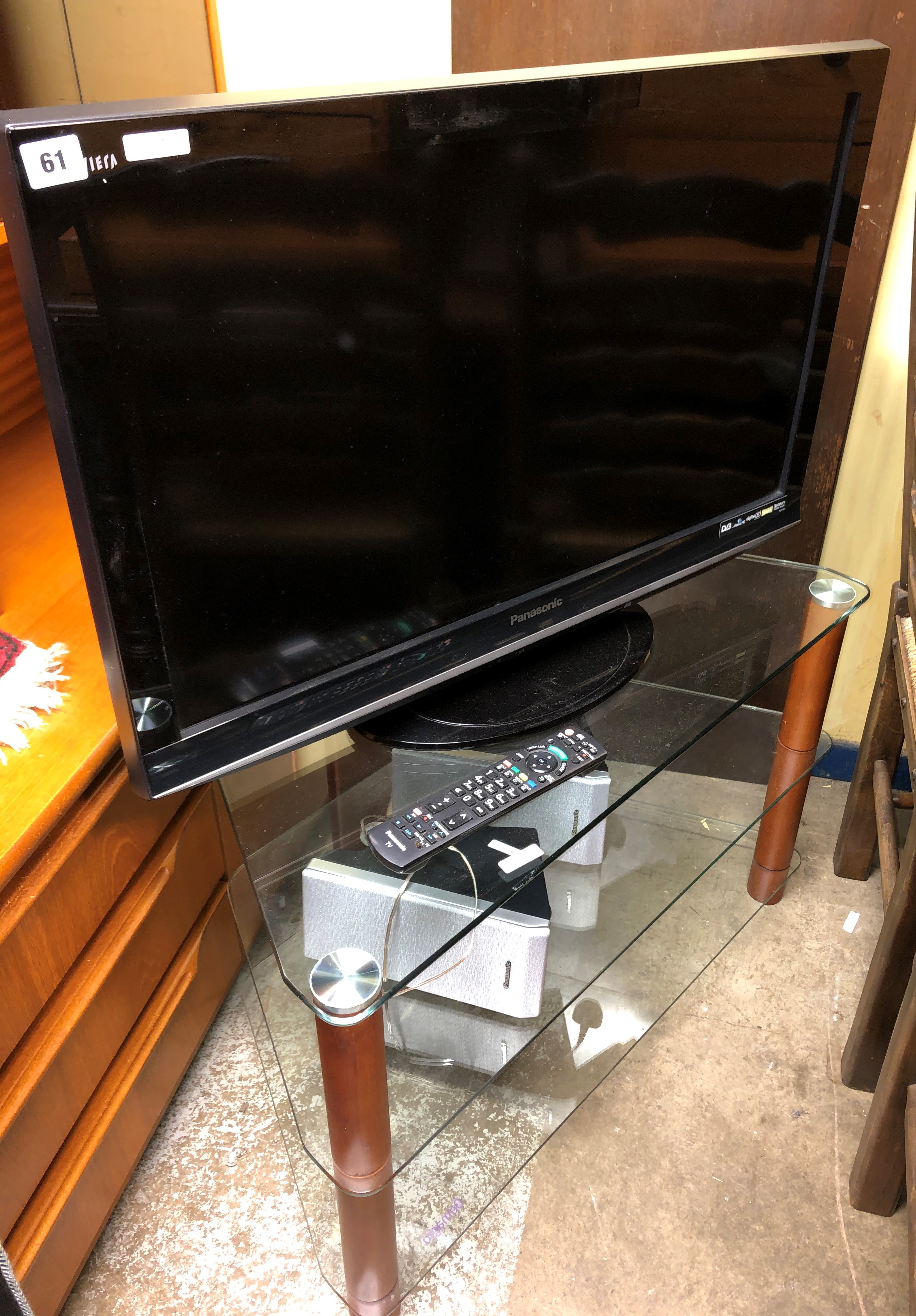 PANASONIC VIERA COLOUR TV ON GLASS MEDIA STAND WITH REMOTE CONTROL