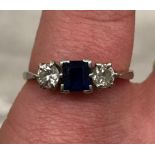 STAMPED 18CT GOLD SAPPHIRE AND DIAMOND RING SIZE N 2.6G APPROX.