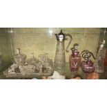 GLASS DRESSING TABLE SET, CLARET JUG,