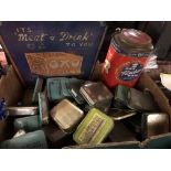 VINTAGE BOX OF TOBACCO TINS, FOXES GLACIER MINTS TIN,