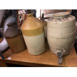 STONE WARE KEG WITH SPIGOT AND JARS