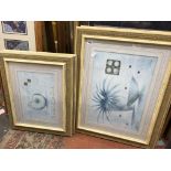 FOUR MODERN PRINTS IN ORNATE CREAM FRAMES