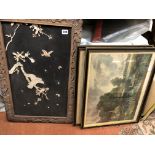 JAPANESE CARVED SHIBIYAMA PANEL AND A PAIR OF CONSTABLE PRINTS