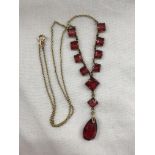 9CT ROSE GOLD TRACE CHAIN WITH RED GLASS PENDANT DROPPER 5.