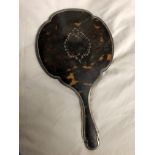 SILVER AND TORTOISE SHELL PIQUE BACKED HAND MIRROR
