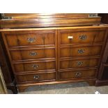 YEW DOUBLE FRONTED FAUX DRAWER CABINET CONTAINING TECHNICS HI-FI SYSTEM H 68 W 85.