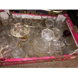 GOOD BOX OF CUT GLASSWARES AND PLATED FOLDING PLATE STAND