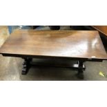 OAK BULBOUS LEGGED CARVED COFFEE TABLE H 54 W 132 D 57CM APPROX