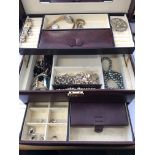 BOX OF COSTUME JEWELLERY INCLUDING AVIA AND ROTARY LADIES WRISTWATCHES,
