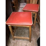 PAIR 1950S RED TOPPED VINYL KITCHEN STOOLS