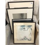 CHINESE LITHOGRAPHIC SCROLL PRINT SNOW AT DUSK AND A SET OF FOUR SIMILAR CHINESE PRINTS AND A SONG