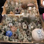 TWO BOXES OF VINTAGE BOTTLES AND STONEWARE JARS