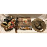 TWO VINTAGE BOY SCOUTS BELT, BADEN POWELL TYPE SCOUT HAT , NIGHT CAP WITH INSIGNIA BADGES,