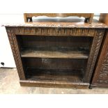 OAK DWARF OPEN BOOKCASE WITH CARVED TOP EDGE AND FRONTS (DIMENSIONS-W.89CM,H.77CM,D.