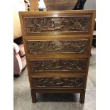 CARVED HARDWOOD FOUR DRAWER CHINOISERIE CHEST (DIMENSIONS-W.55CM,H.89CM,D.