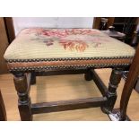 OAK JACOBEAN STYLE UPHOLSTERED TOP STOOL