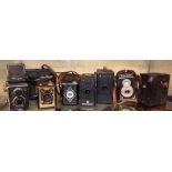 SELECTION OF ASSORTED BOX CAMERAS - MODEL C BROWNIE, HELINA-PREFECT,